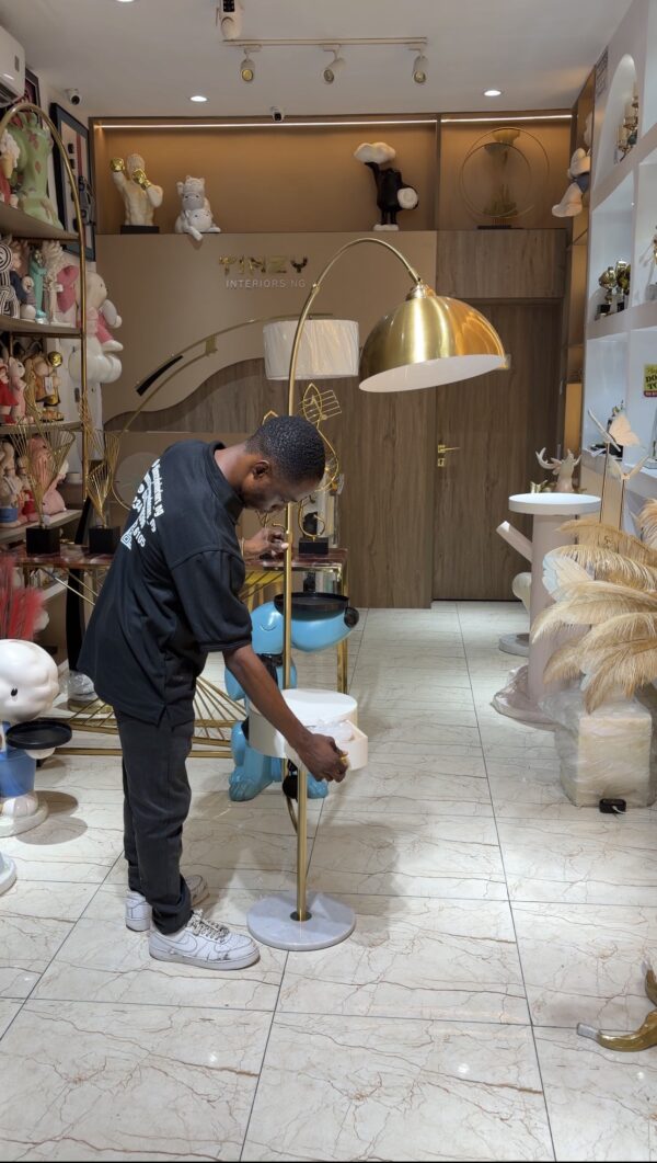 Gold Curved Lamp with Drawer - Image 2
