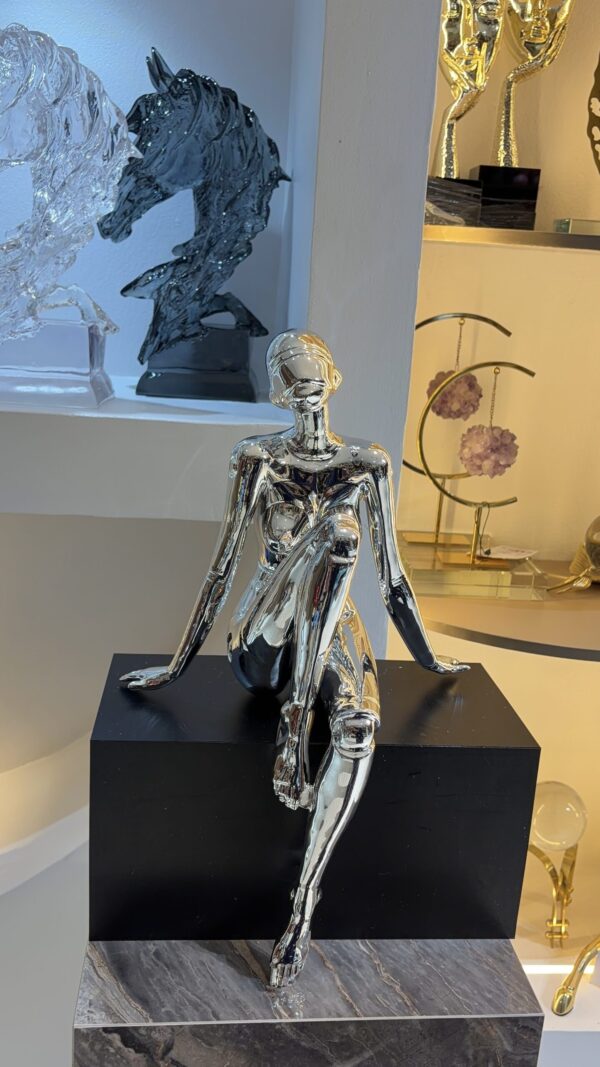 Chrome Seated Sculptural Figurine - Image 2